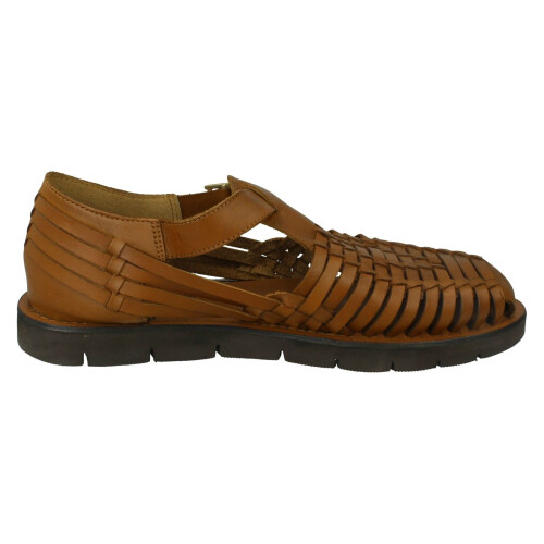 (Tan, UK 7) Mens Leather Collection Flat Weaved Sandals A0051 1