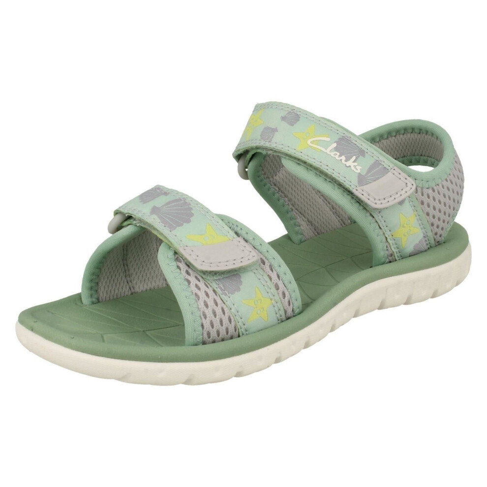 (Green, UK 12 Child) Childrens Clarks Casual Summer Sandals Surfing Tide K