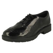 (Black, UK 8.5 Junior) Girls Clarks Lace Up Brogue Detailed School Shoes Loxham Brogue Y