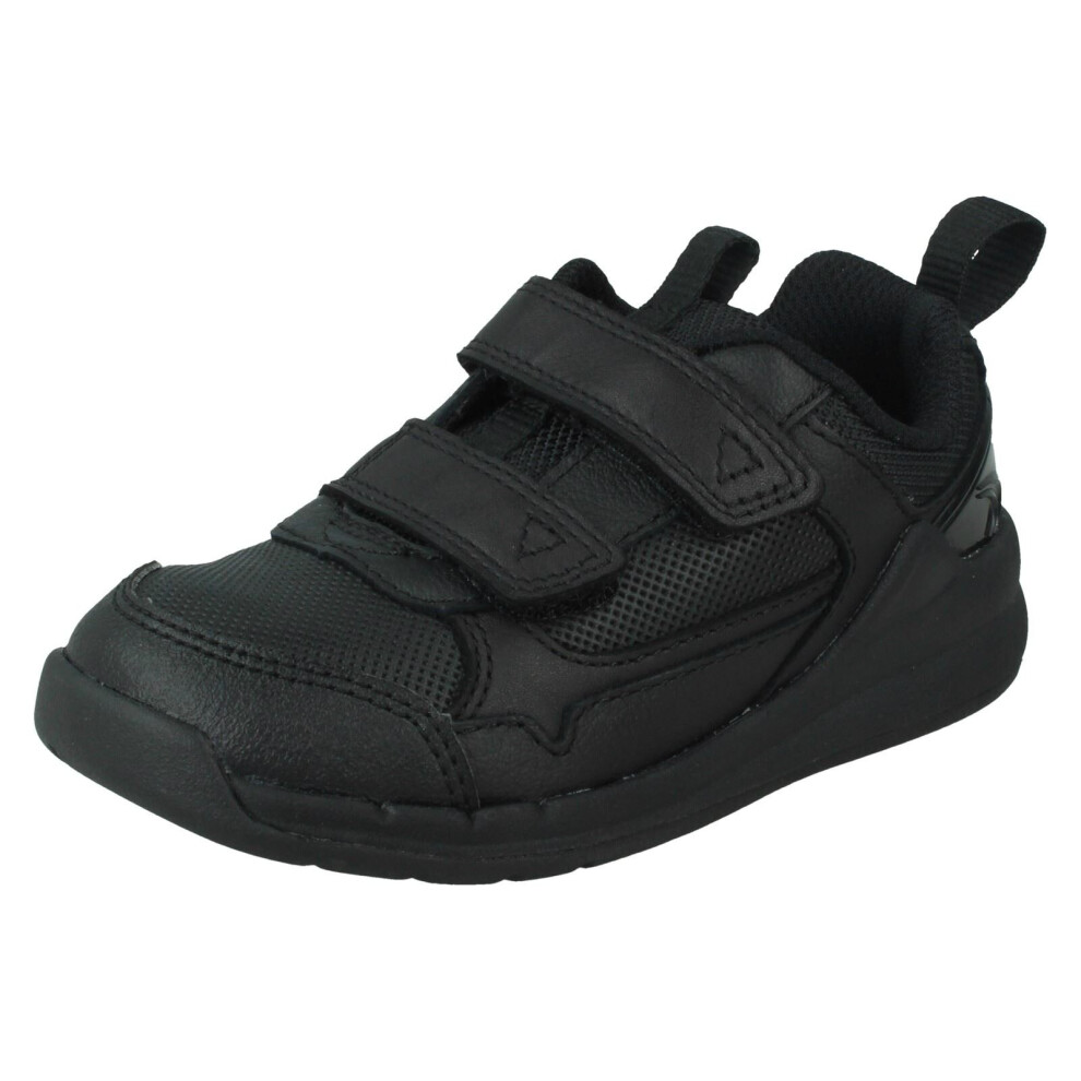 (Black, UK 9 Child) Boys Clarks Hook & Loop Casual Trainers Orbit Sprint