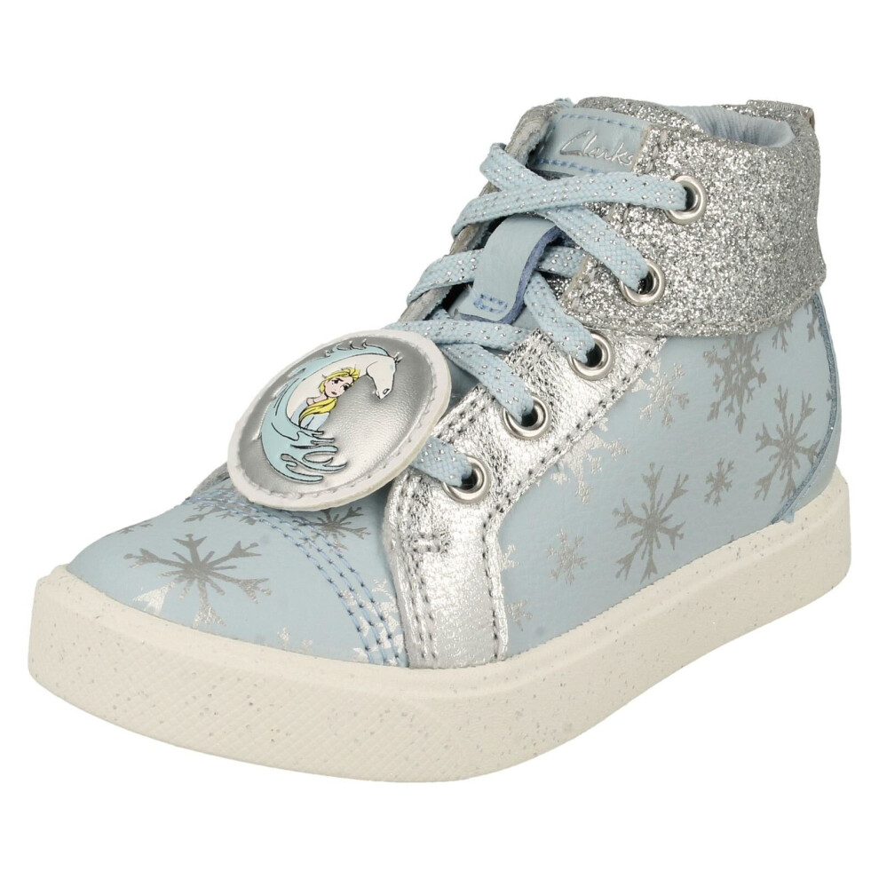 (Blue, UK 5 Infant) Girls Clarks Elsa Detailed Frozen Hi Top Trainers City Ice T