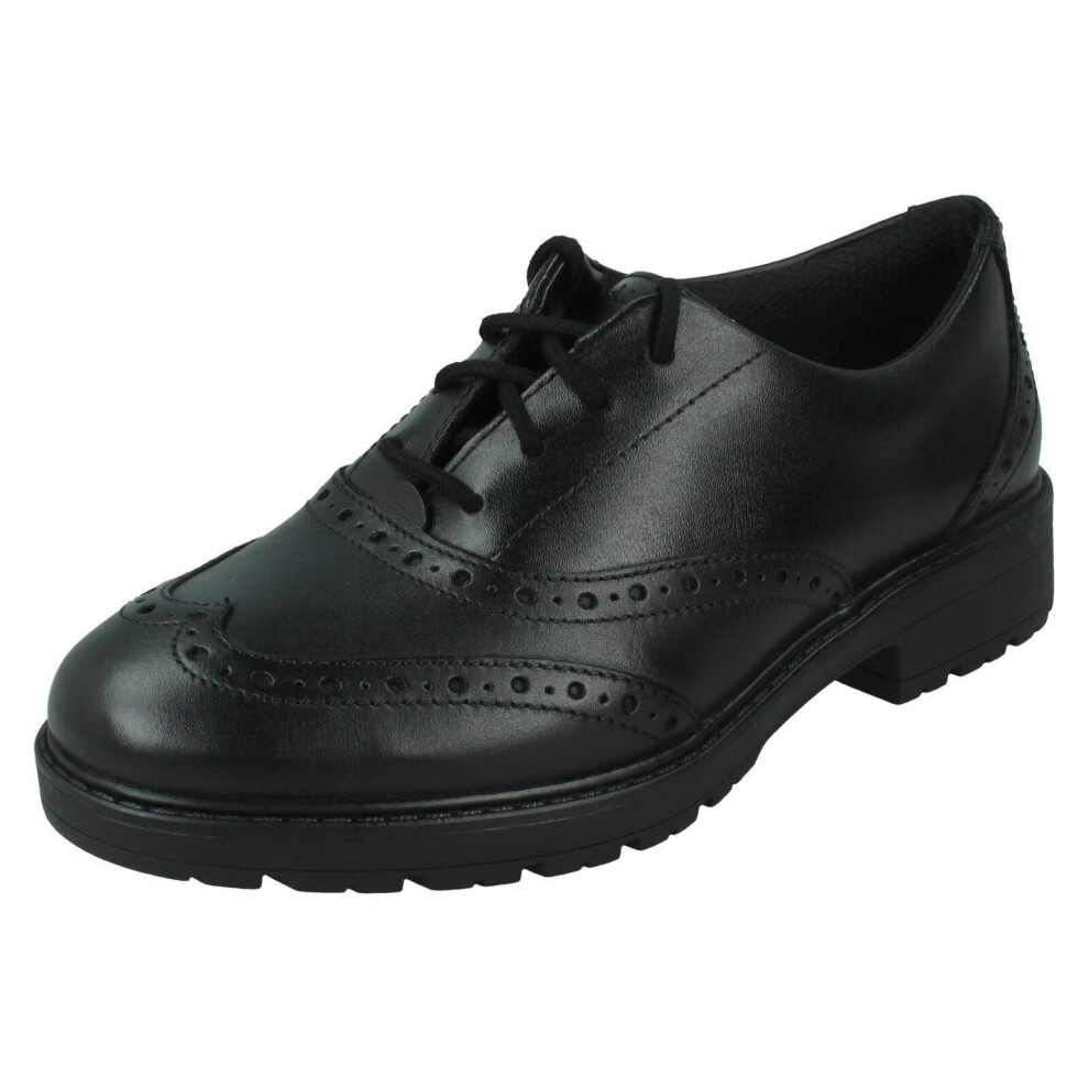 (Black, UK 3.5 Child) Girls Clarks Lace Up Brogue Detailed School Shoes Loxham Brogue Y