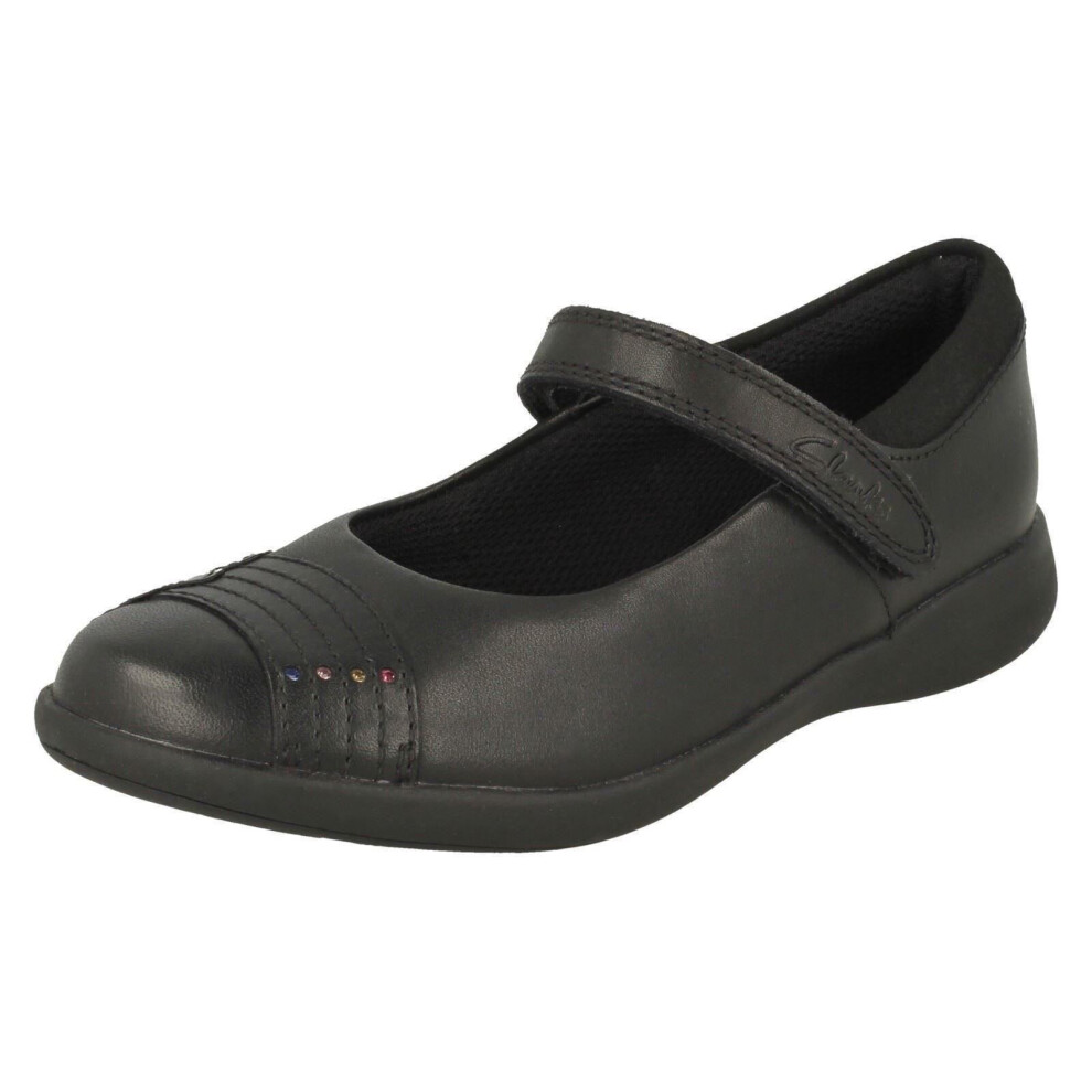 (Black, UK 1 Child) Girls Clarks Rainbow Detailed School Shoes Etch Beam