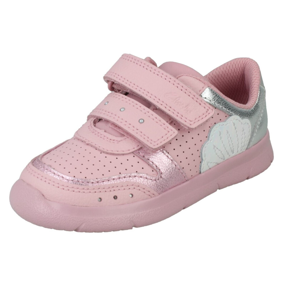 (White, UK 4 Infant) Girls Clarks Casual Trainers Ath Shell