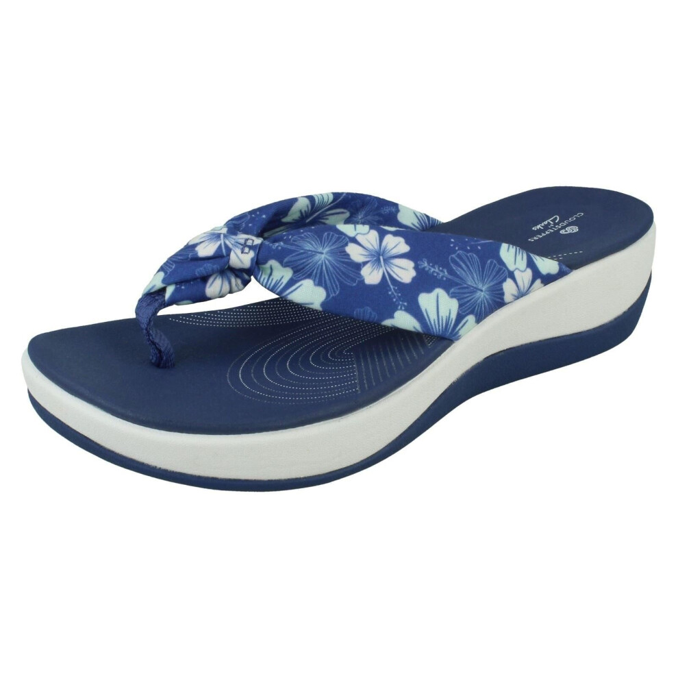 (Blue, UK 7) Ladies Clarks Cloud Steppers Toe Post Sandals Arla Glison