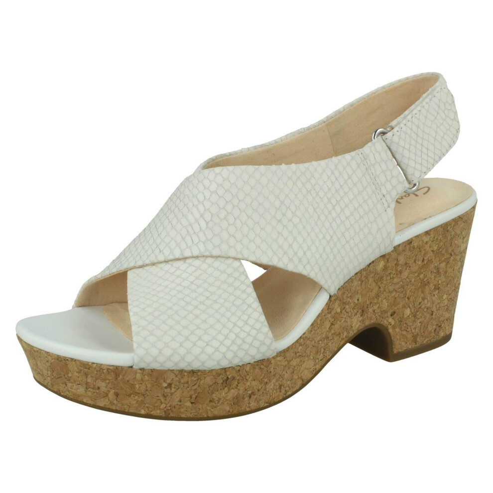 (White Snake, UK 7) Ladies Clarks Slingback Wedge Sandals Maritsa Lara
