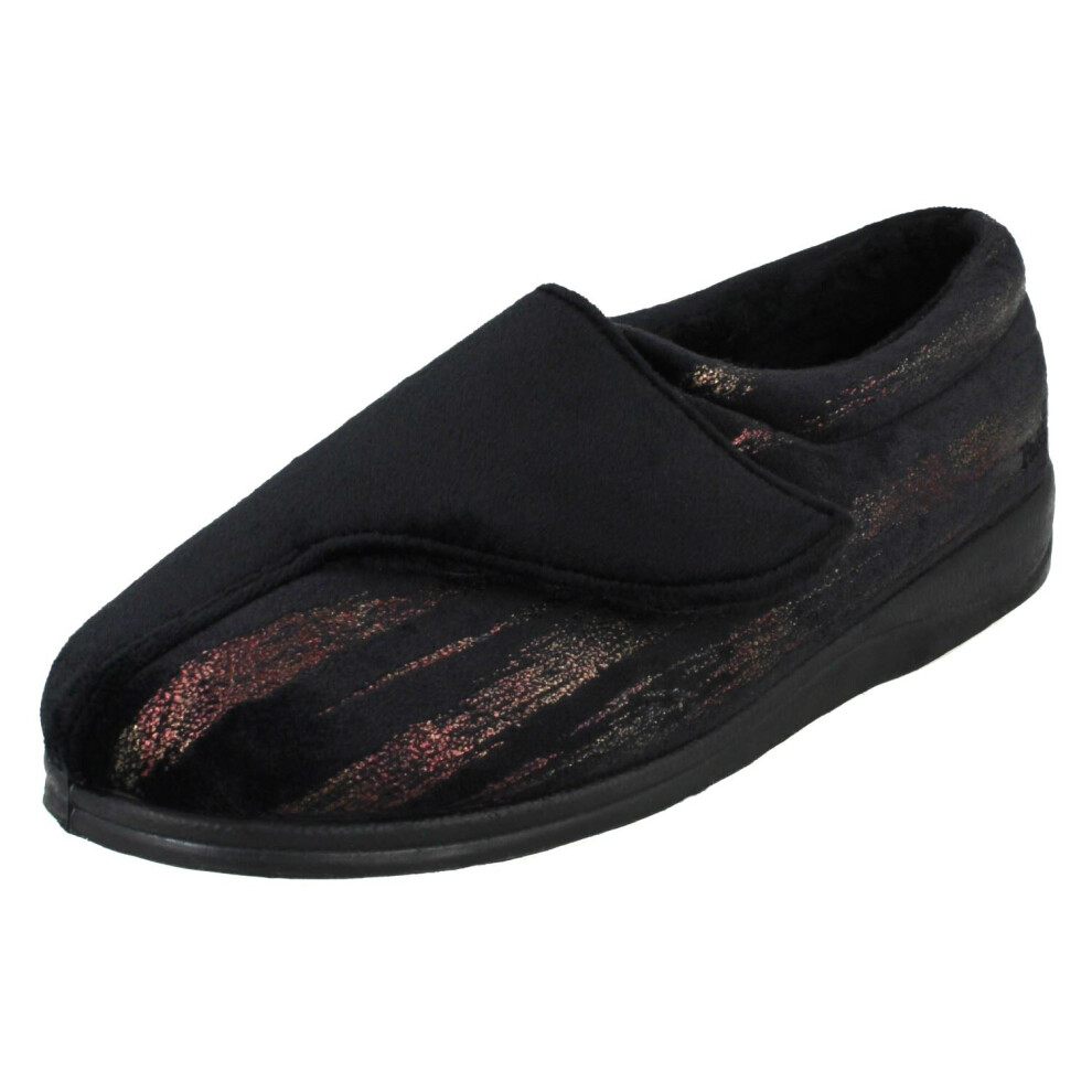 Padders (Black, Uk 9) Ladies Wide Fitting Slippers Hug