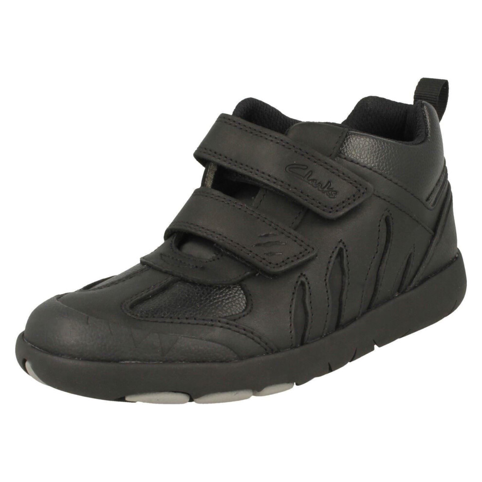 (Black, UK 13.5 Child) Boys Clarks Dinosaur Detailed Ankle Boots Rex Hop K