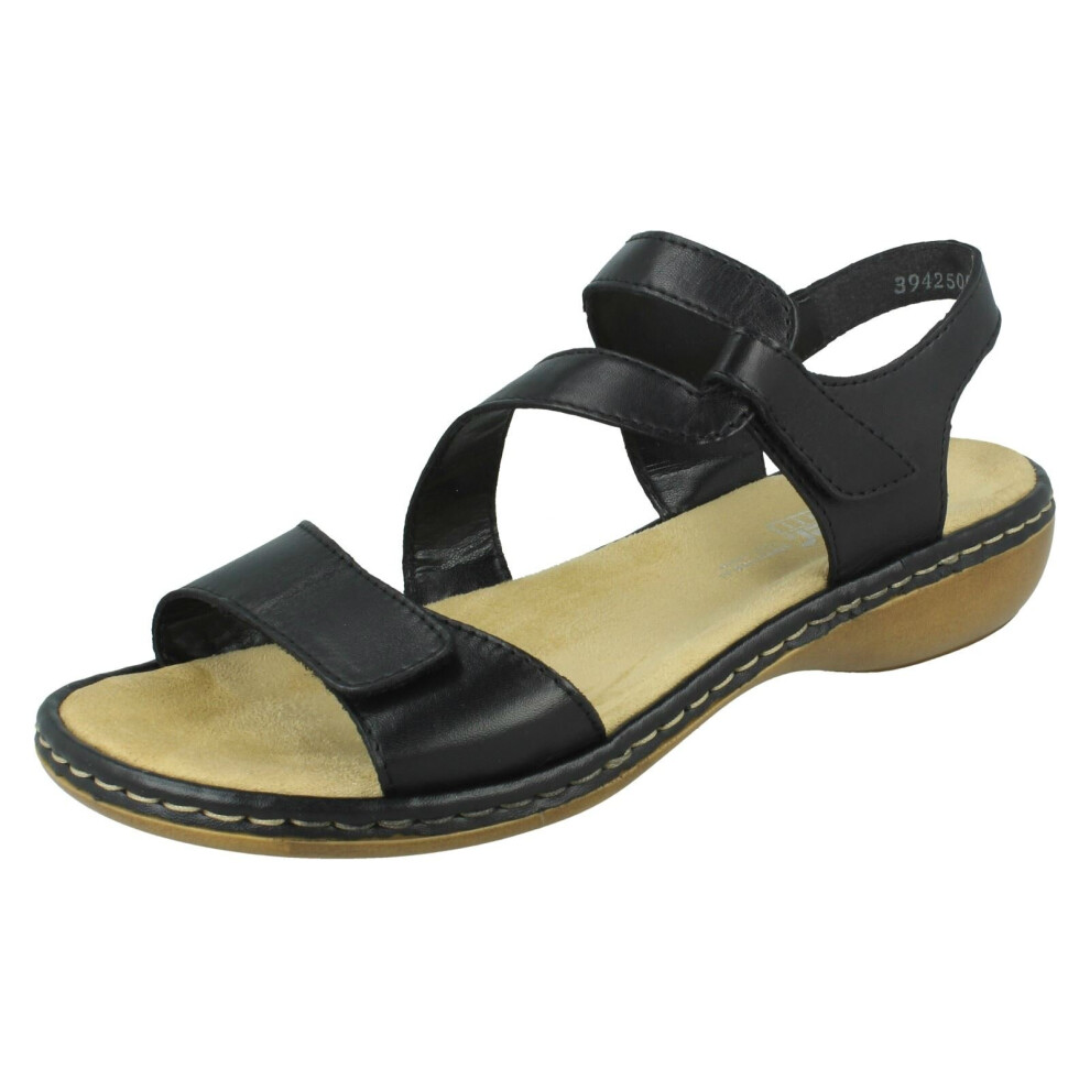 (Black, UK 8) Ladies Rieker Stylish Strappy Sandals 659C7