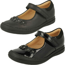 (Black, UK 10.5 Child) Girls Clarks Flower Detailed School Shoes Scooter Jump