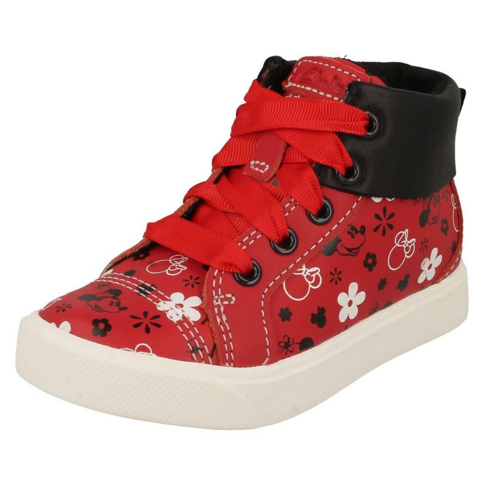 (Red, UK 9.5 Child) Girls Clarks Disney Minnie Mouse Detailed Hi Top Trainers City Mouse T