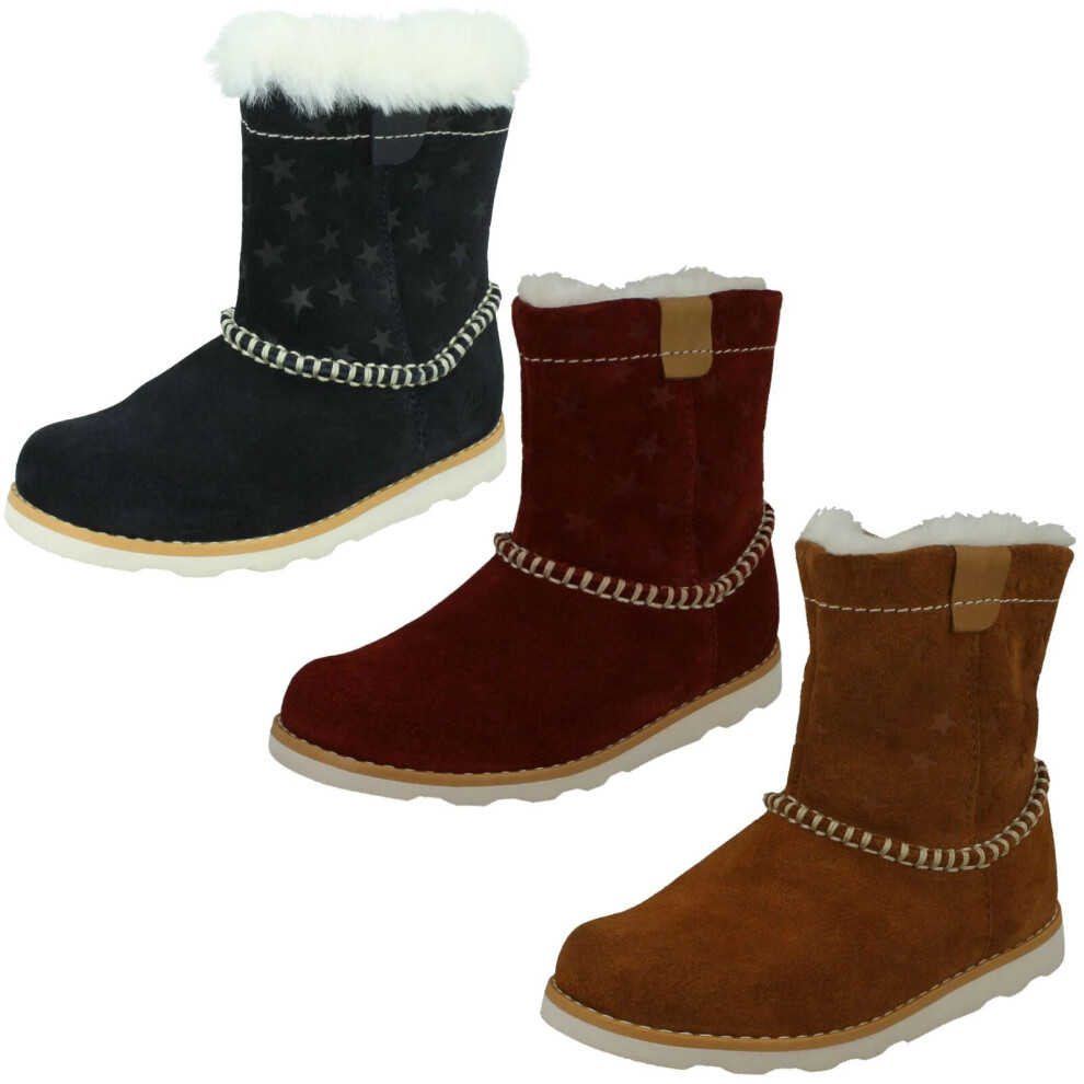 Clarks (Navy, Uk 4.5 Infant) Girls Casual Warmlined Boots Crown Piper