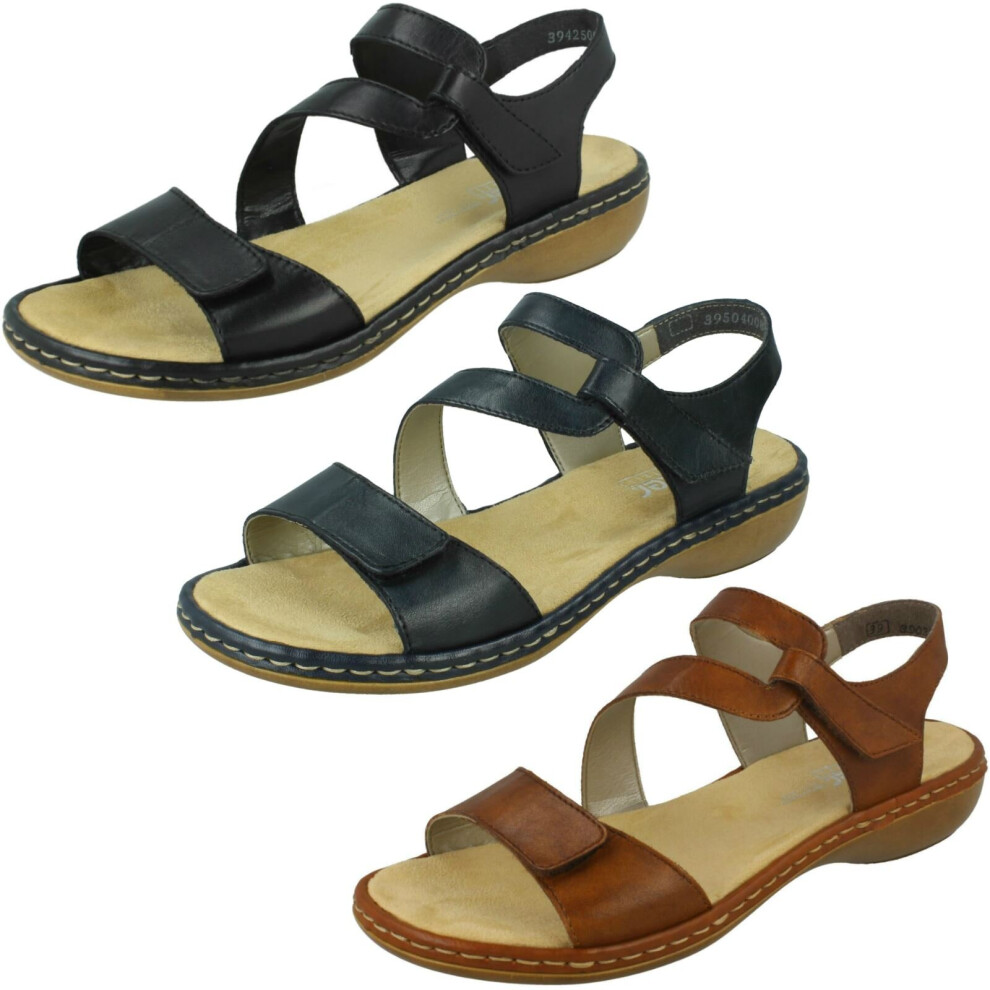 (Black, UK 4) Ladies Rieker Stylish Strappy Sandals 659C7