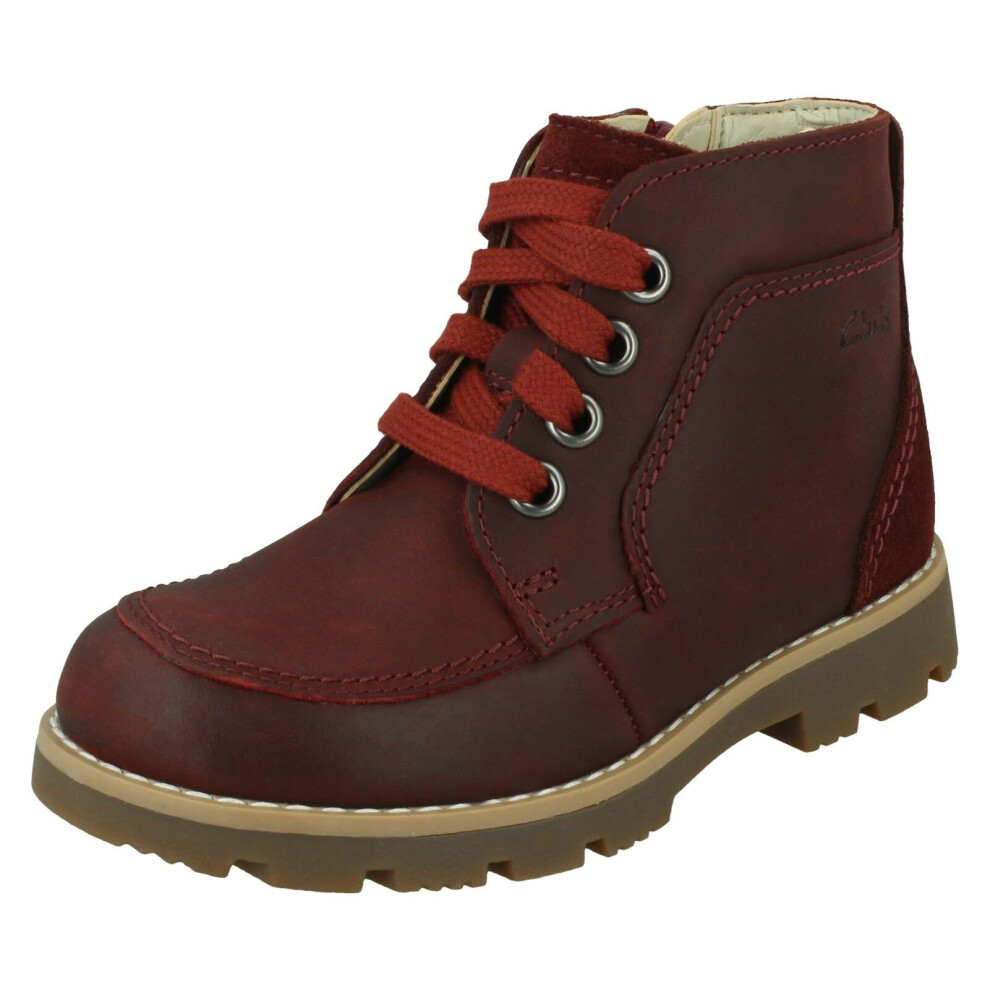 (Burgundy, UK 8.5 Child) Boys Clarks Casual Ankle Boots Heath Lace