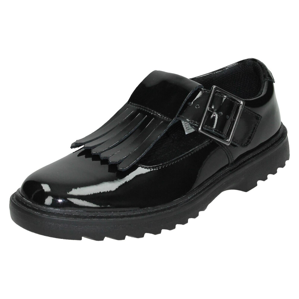 (Black, UK 7 Child) Girls Clarks Smart Buckled School Shoes Asher Verve