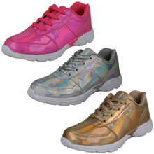(Silver, UK 2 Child) Girls Spot On Casual Hologram Trainers