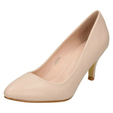 (Nude, UK 7) Ladies Spot On Mid Heel Pointed Toe Court Shoes