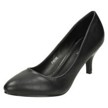 (Black, UK 7) Ladies Spot On Mid Heel Pointed Toe Court Shoes