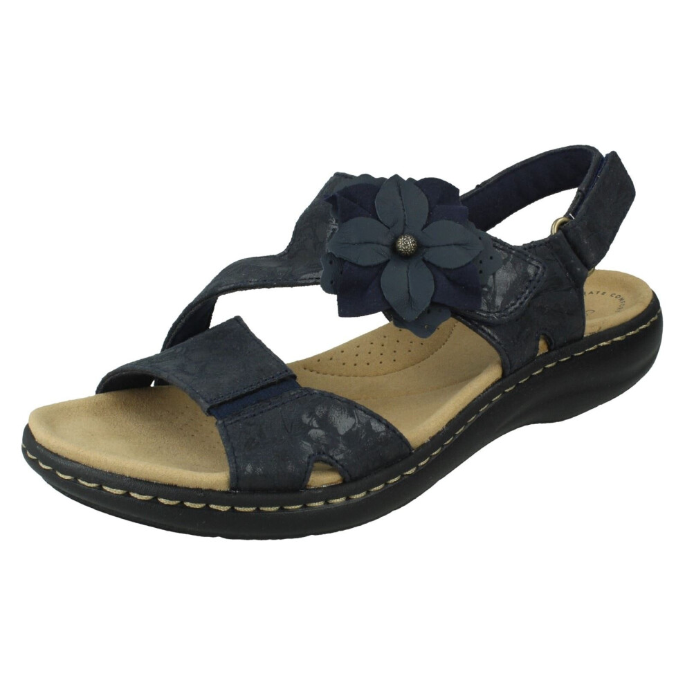 (Navy, UK 7) Ladies Clarks Slingback Sandals With Flower Detail Laurieann Bea