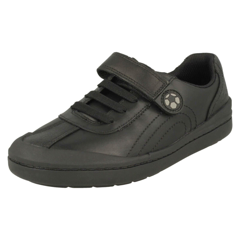 (Black, UK 10.5 Child) Boys Clarks Football Detailed School Shoes Rock Pass