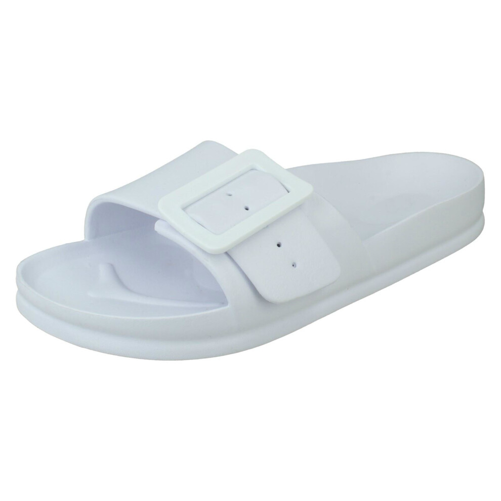 (White, UK 7) Ladies Spot On Flat Buckle Mules F00349