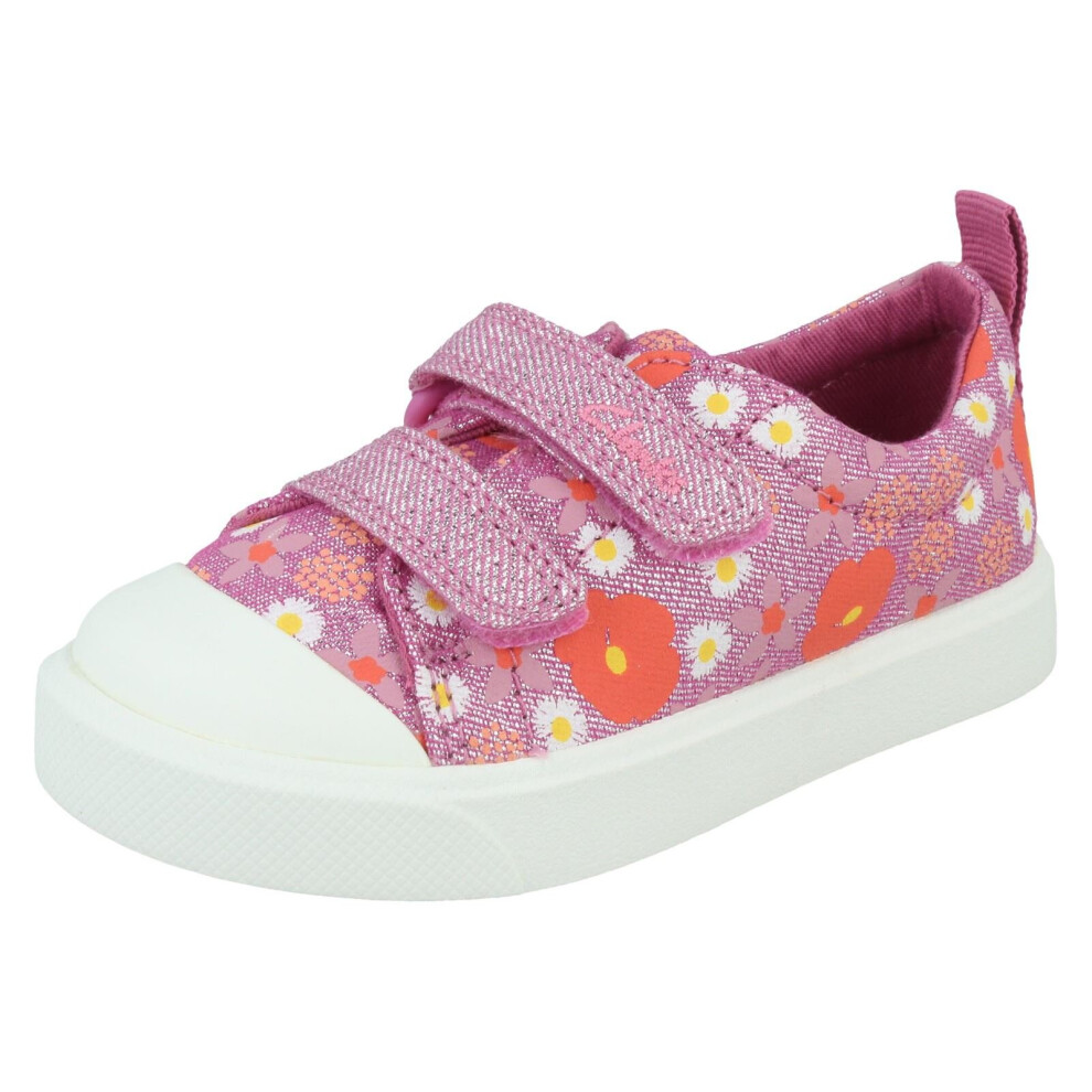 (Pink Floral Glitter, UK 5.5 Infant) Girls Clarks Casual Shoes City Bright