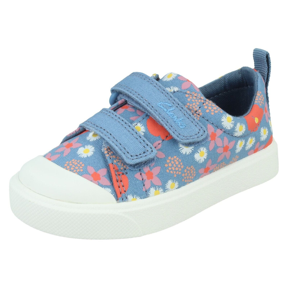 (Pink Floral Glitter, UK 4 Infant) Girls Clarks Casual Shoes City Bright