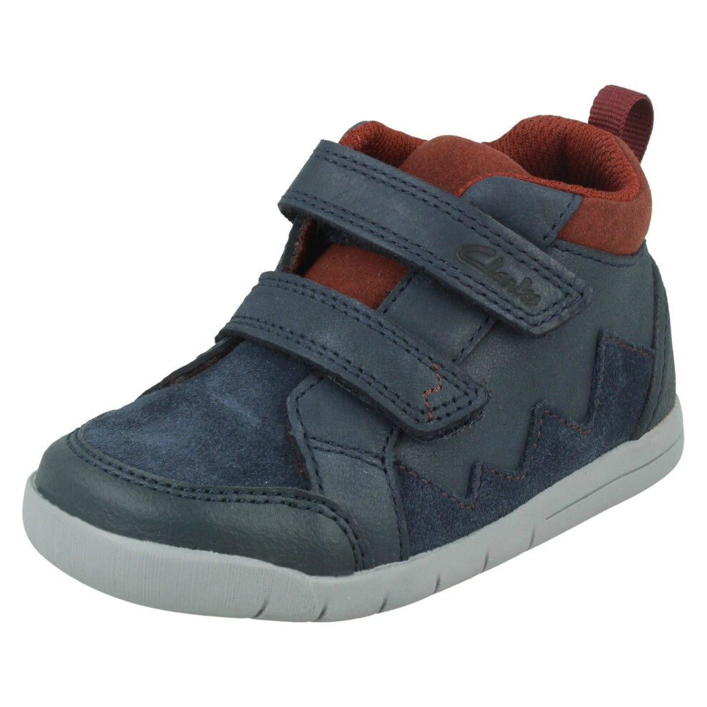 (Navy, UK 9.5 Child) Boys Clarks Hook & Loop Casual Ankle Boots Rex Park