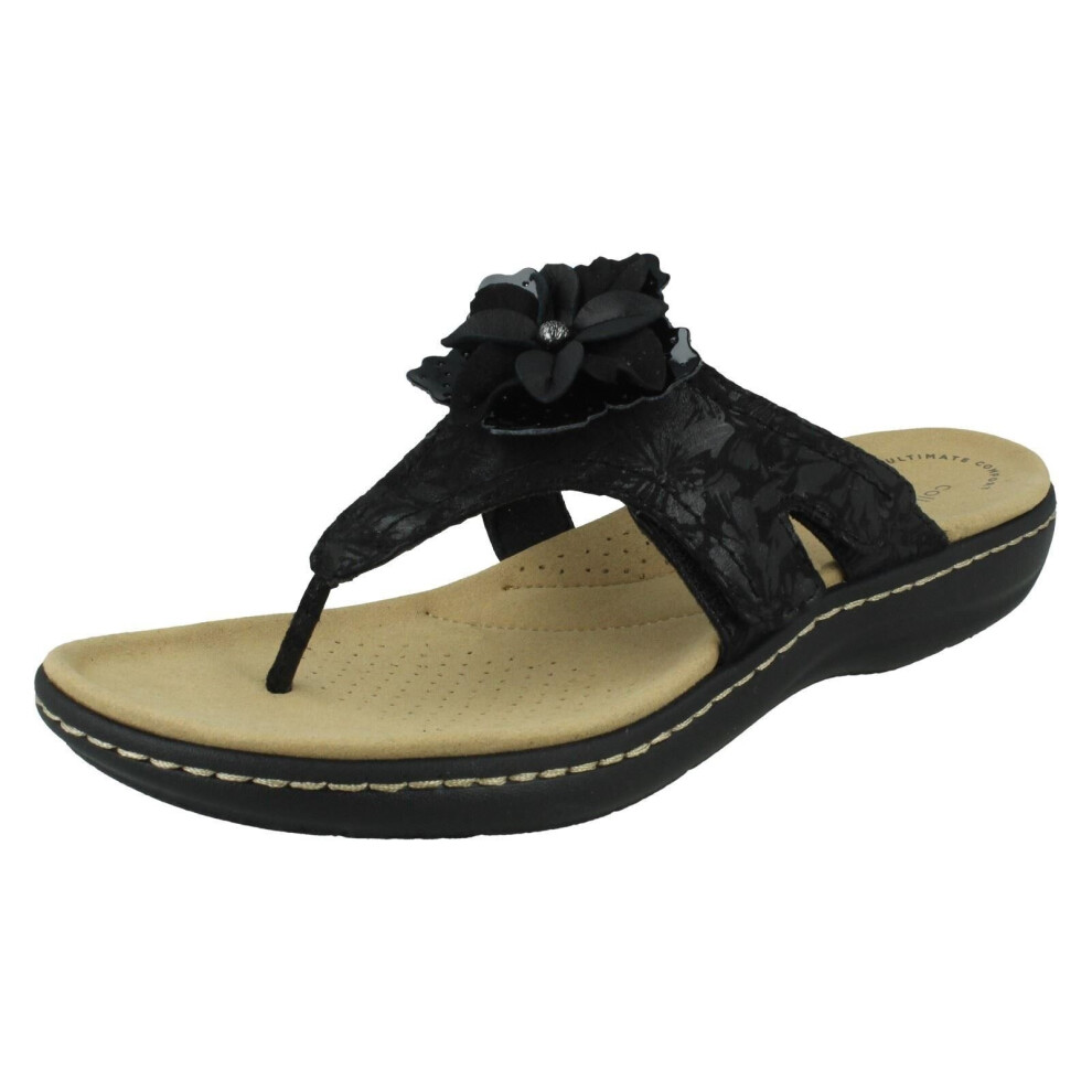 (Black, UK 5) Ladies Clarks Backless Toe-Post Sandals Laurieann Gema