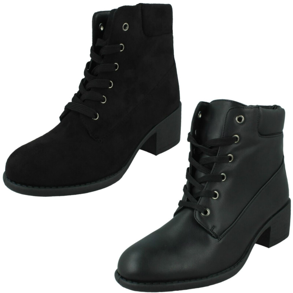 (Black, UK 4) Ladies Spot On Lace Up Ankle Boot