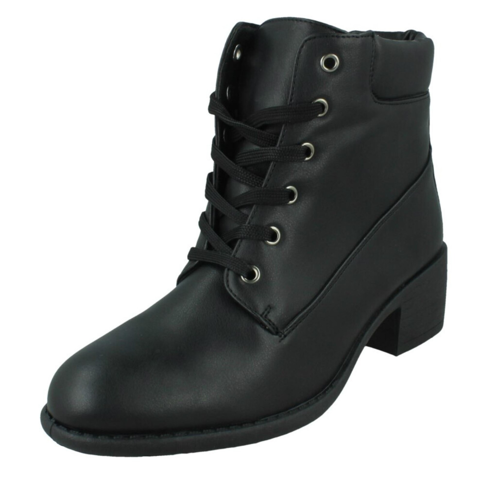 (Black, UK 6) Ladies Spot On Lace Up Ankle Boot