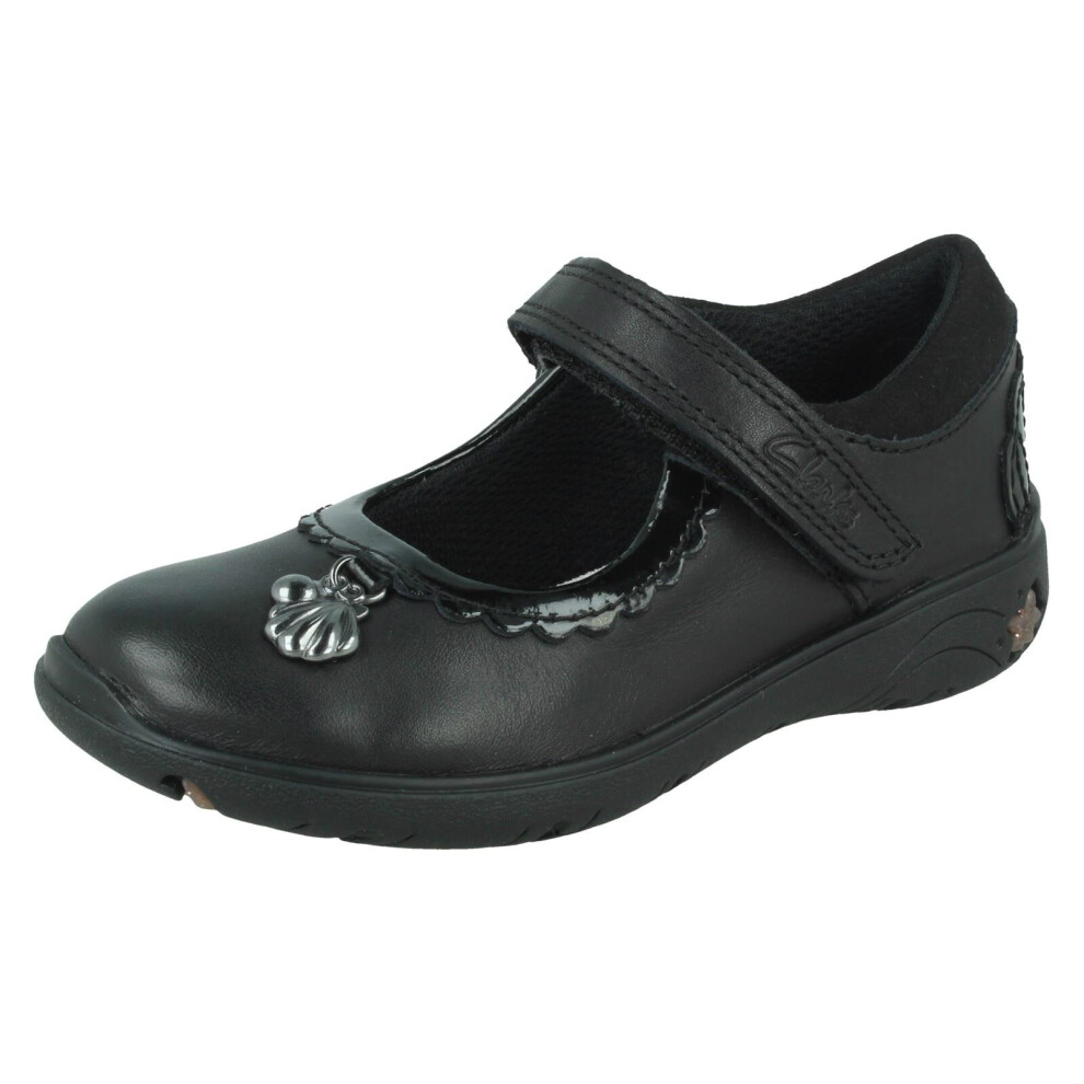 (Black, UK 8 Child) Girls Clarks Formal School Shoes Sea Shimmer T