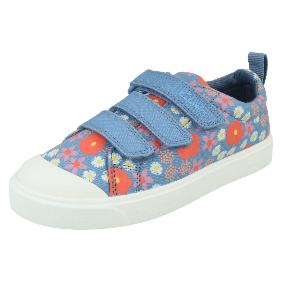 (Blue, UK 12.5 Child) Girls Clarks Machine Washable Casual Shoes City Vibe