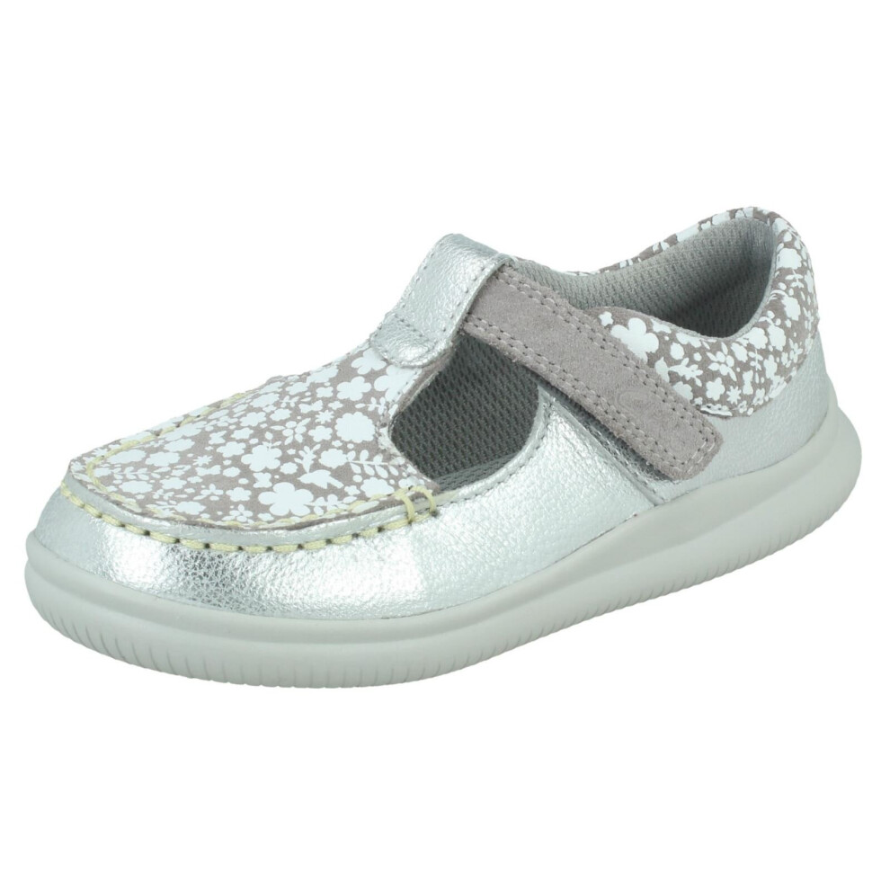 (Silver, UK 8 Child) Girls Clarks Casual T-Bar Shoes Cloud Rosa