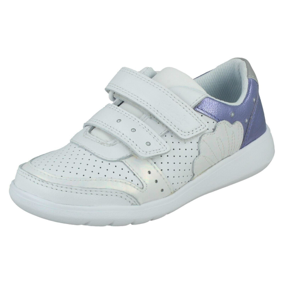 (White, UK 10 Child) Girls Clarks Casual Trainers Scape Shell - White Leather - UK Size 1.5F - EU Size 33.5 - US Size 2M