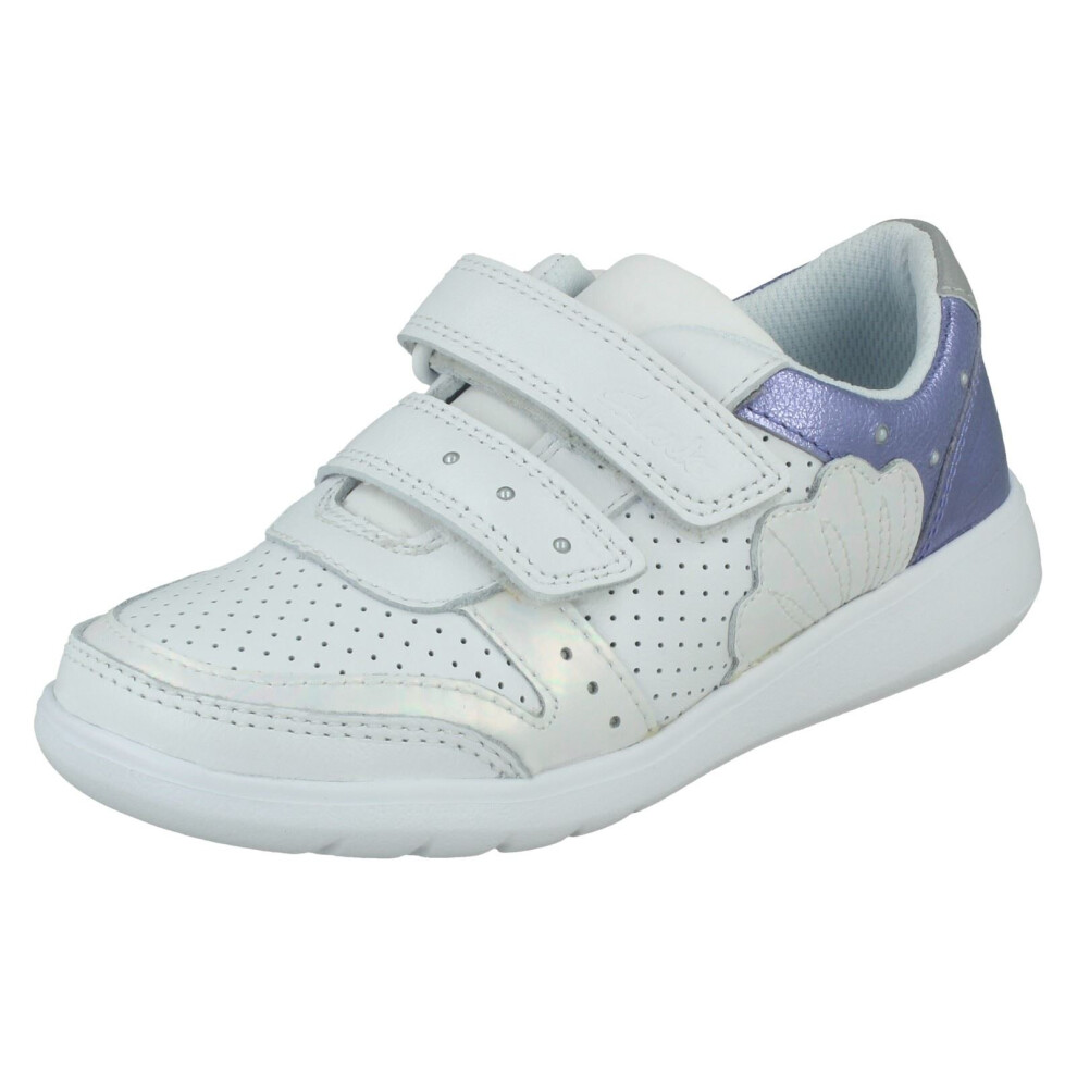 (White, UK 1.5 Child) Girls Clarks Casual Trainers Scape Shell - White Leather - UK Size 1.5F - EU Size 33.5 - US Size 2M