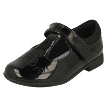 (Black, UK 8.5 Child) Girls Clarks Laser Detailed T-Bar Shoes Scala Spirit T