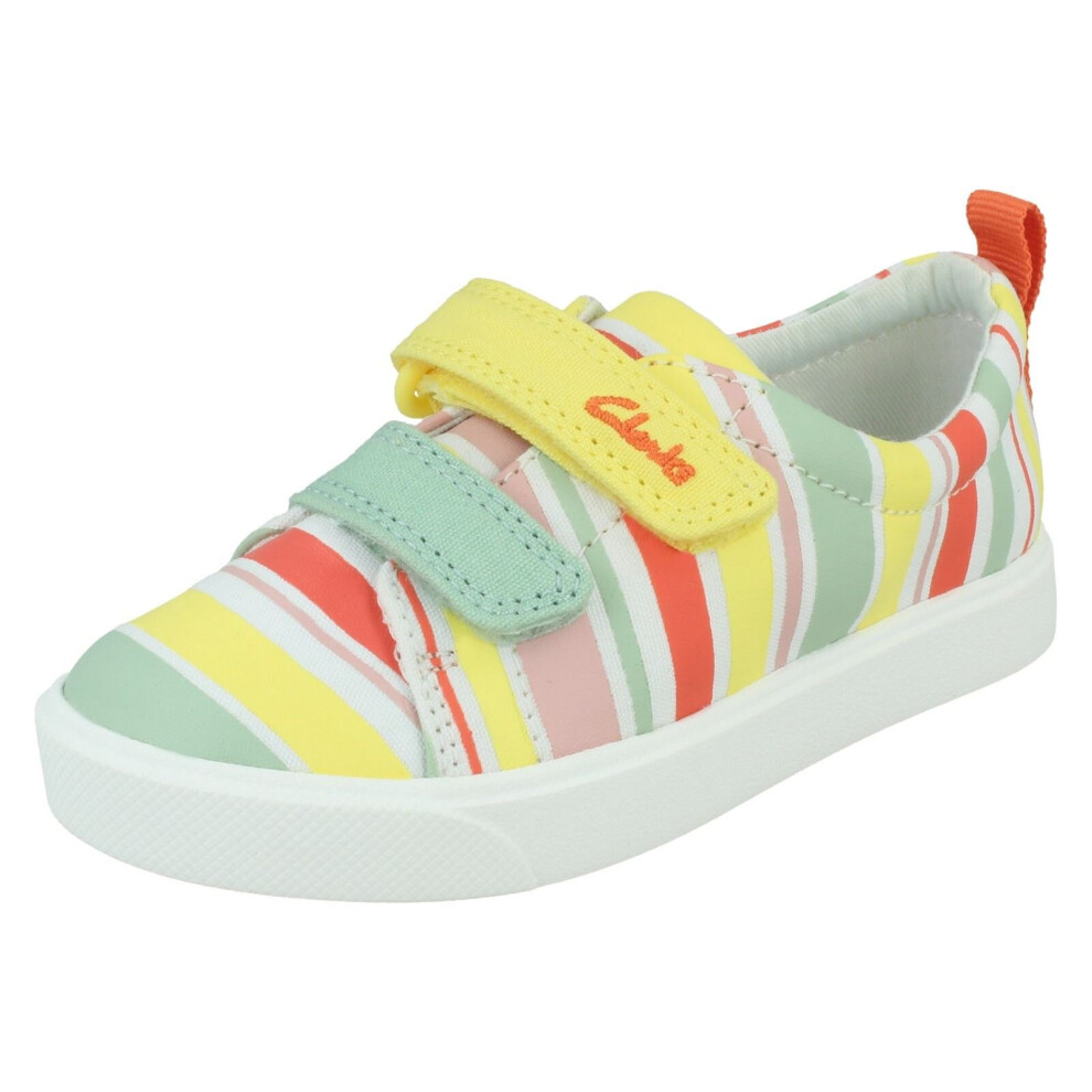 (Yellow, UK 9.5 Child) Girls Clarks Casual Shoes City Bright - Blue Floral Textile - UK Size 4.5F - EU Size 20.5 - US Size 5M