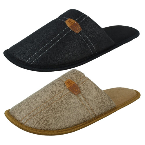 (Black, UK 7) Mens Spot On Mule Slippers
