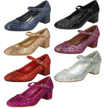 (Pink, UK 2 Child) Girls Spot On Heeled Sparkly Dolly Shoes