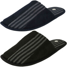 (Black, UK 7) Mens Spot On Stripy Mule Slippers X2118