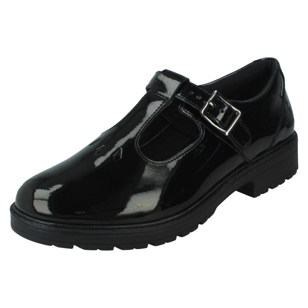 (Black, UK 5.5 Child) Girls Clarks T-Bar School Shoes Dempster Bar