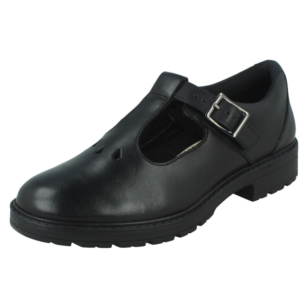 (Black, UK 3 Child) Girls Clarks T-Bar School Shoes Dempster Bar