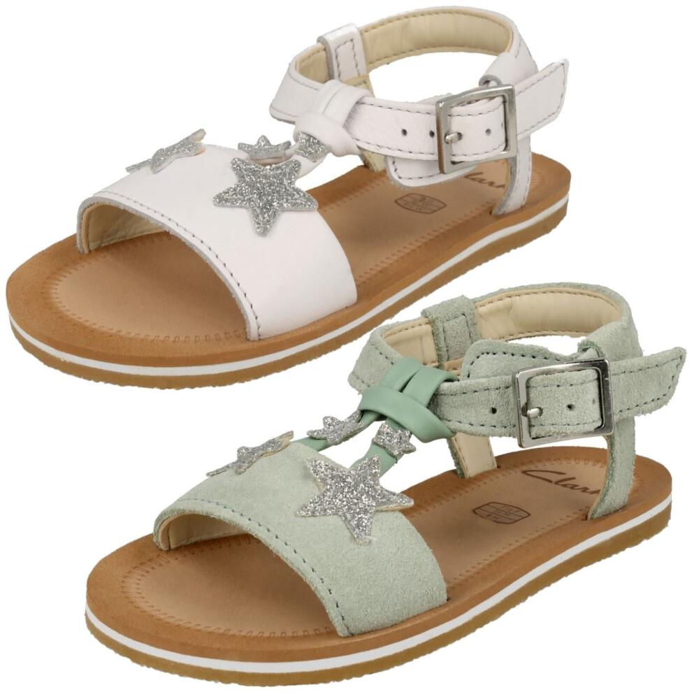 (White, UK 7.5 Infant) Girls Clarks Star Detailed Strappy Sandals Finch Summer T