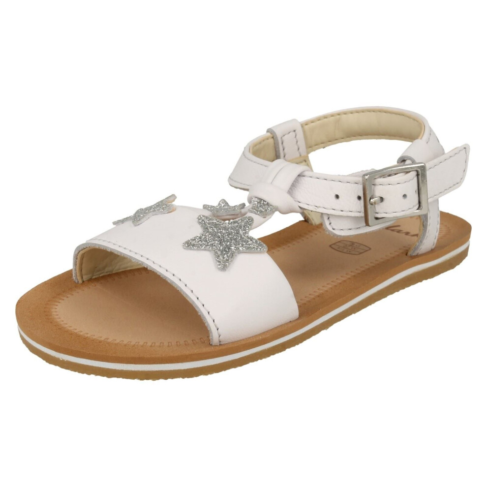 (White, UK 8 Child) Girls Clarks Star Detailed Strappy Sandals Finch Summer T