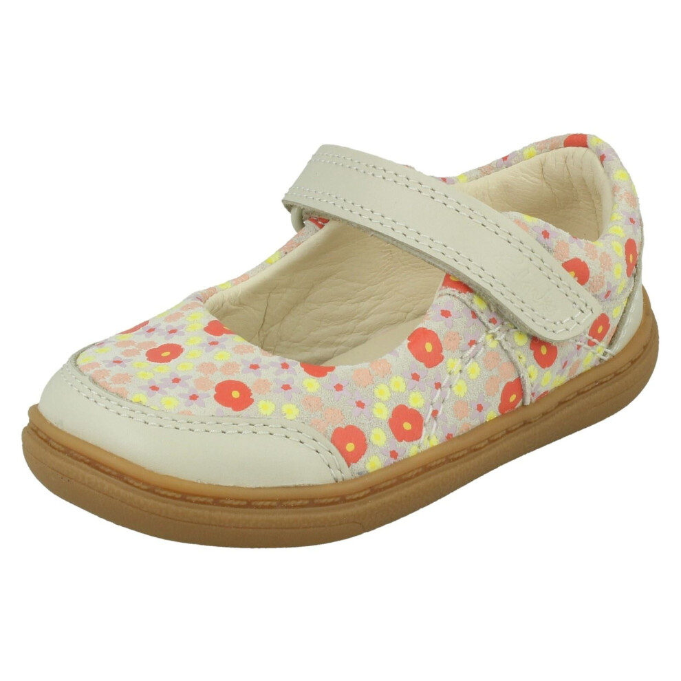 (Ivory, UK 6.5 Infant) Girls Clarks Casual Shoes Flash Bright T - Ivory Combination Leather - UK Size 4.5F - EU Size 20.5 - US Size 5M