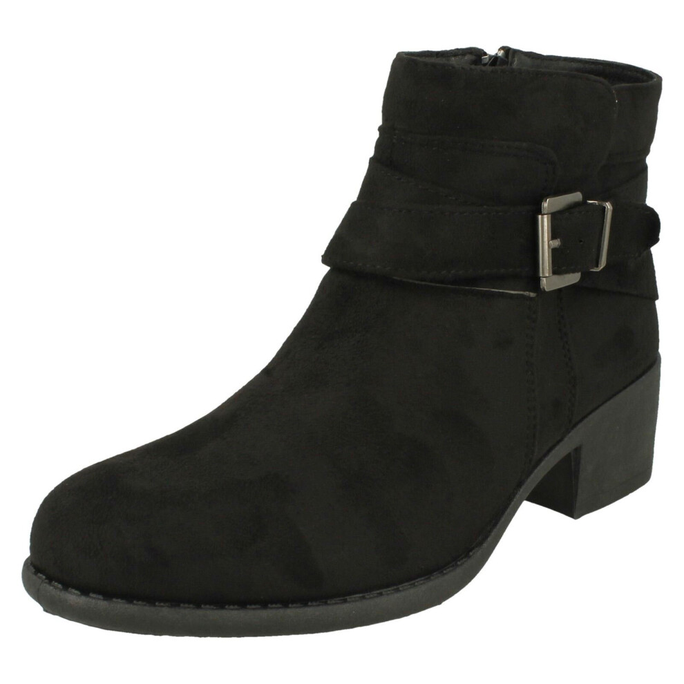 (Black, UK 6) Ladies Spot On Heeled Ankle Boots F51166