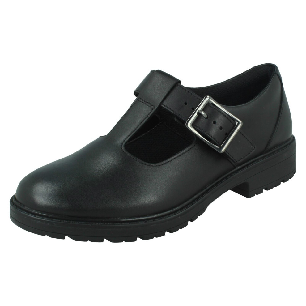 (Black, UK 4 Child) Girls Clarks T-Bar School Shoes Loxham Shine