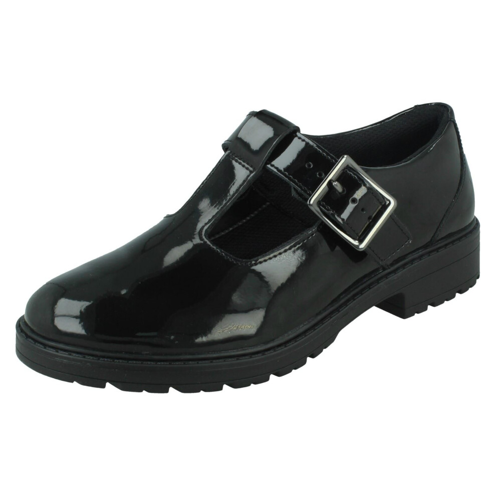 Clarks (, Uk 3 Child) Girls T-Bar School Shoes Loxham Shine Black