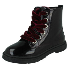 (Black Microfibre, UK 10 Child) Girls Spot On Mid Heel Ankle Boots H5088